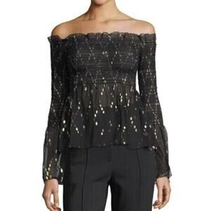 A.L.C. Agra Black Gold Metallic off Shoulder Blouse sheer size 4